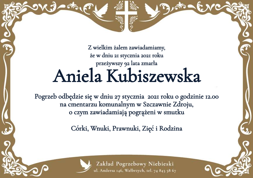 Nekrolog Aniela Kubiszewska