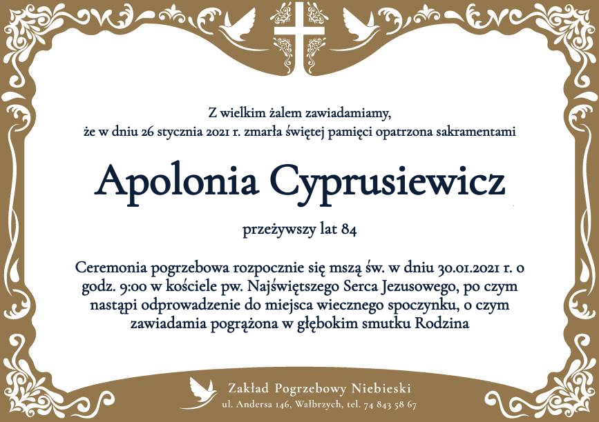 Nekrolog Apolonia Cyprusiewicz