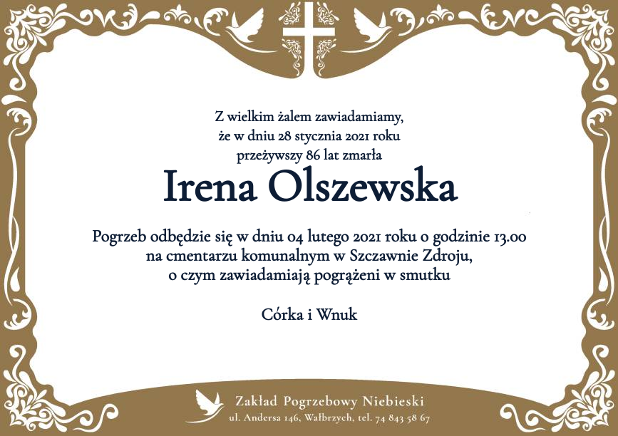 Nekrolog Irena Olszewska