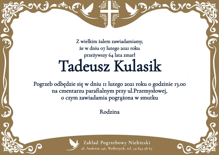 Nekrolog Tadeusz Kulasik