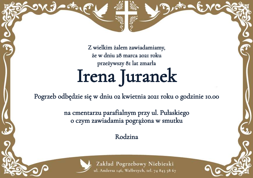 Nekrolog Irena Juranek