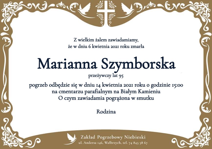 Nekrolog Marianna Szymborska