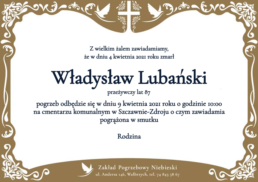 Nekrolog Władysław Lubański