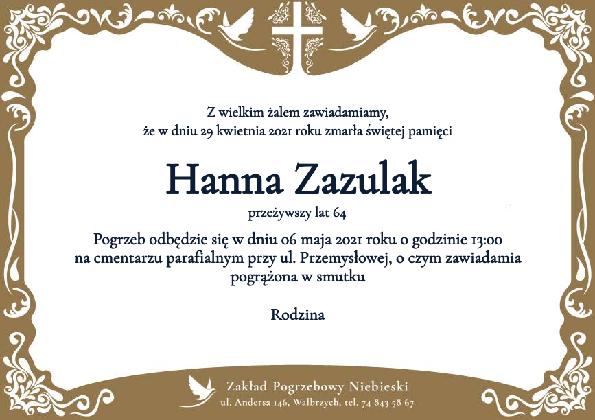Nekrolog Hanna Zazulak