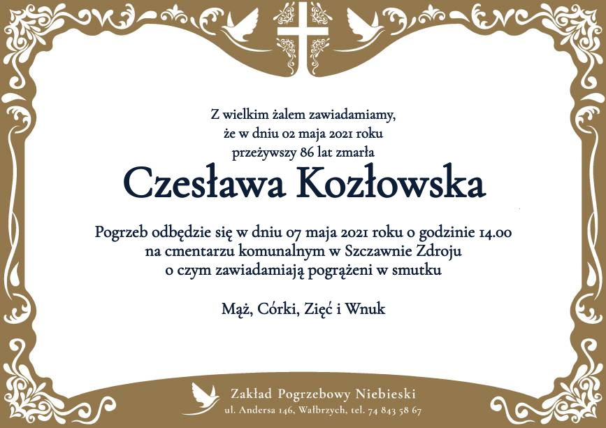 Nekrolog Czesława Kozłowska