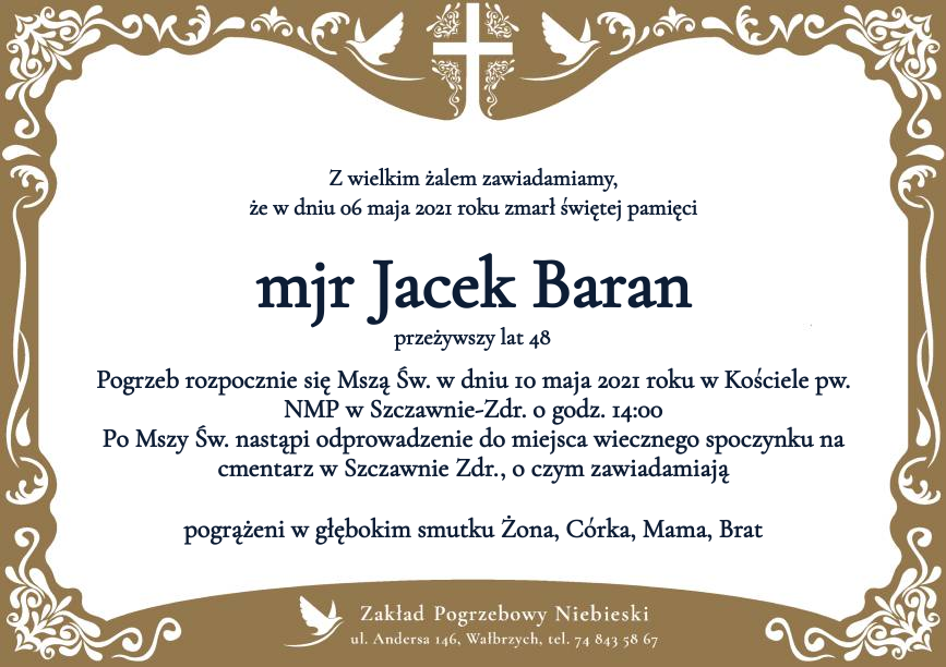 Nekrolog mjr Jacek Baran
