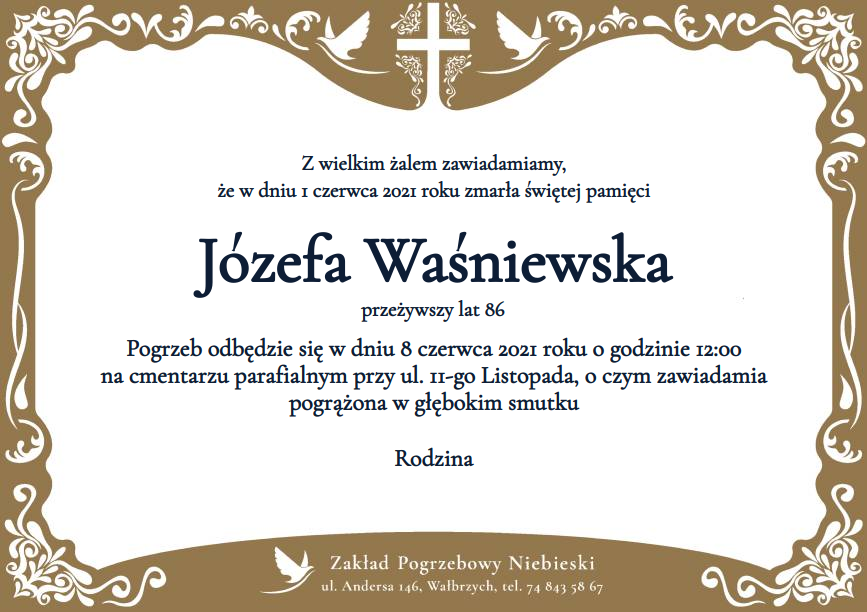 Nekrolog Józefa Waśniewska