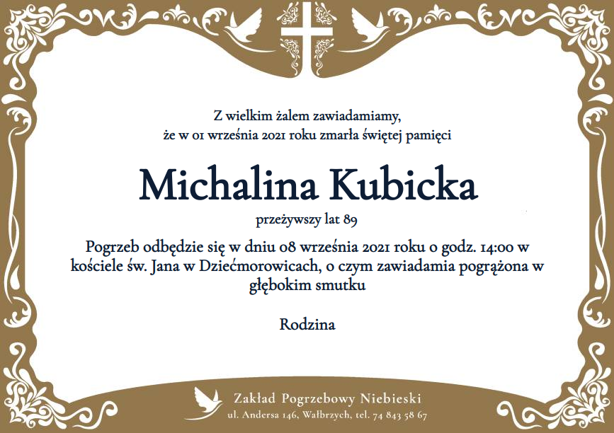 Nekrolog Michalina Kubicka