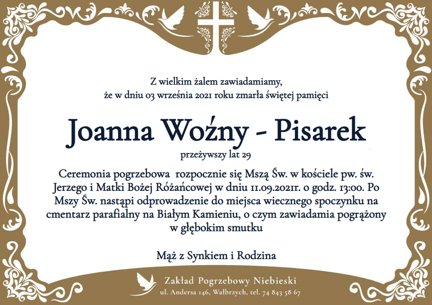 Nekrolog Joanna Woźny - Pisarek