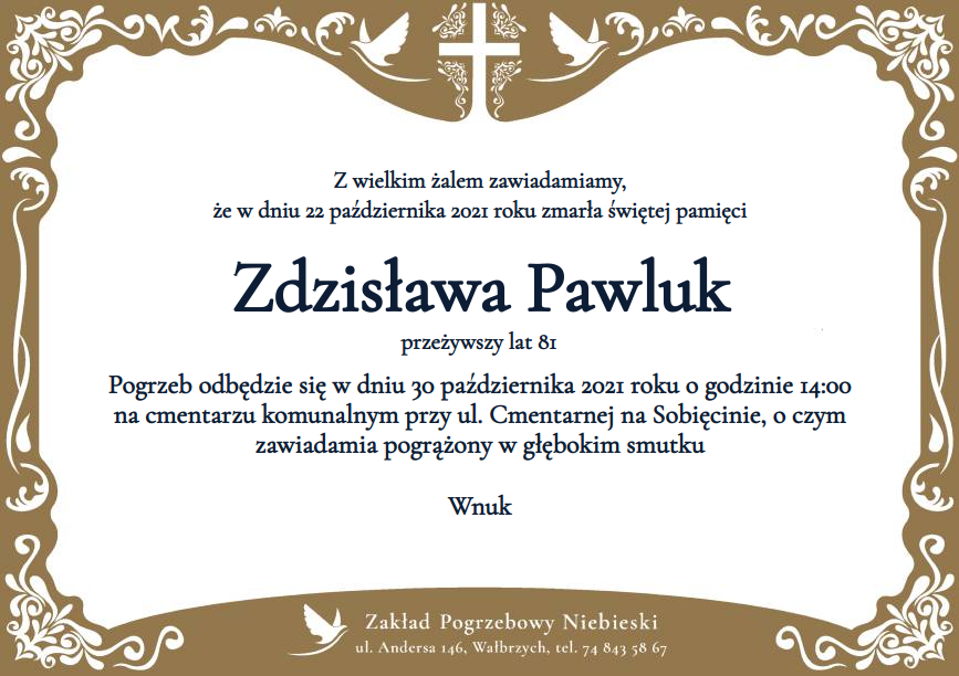 Nekrolog Zdzisława Pawluk