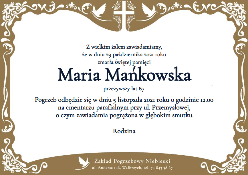Nekrolog Maria Mańkowska