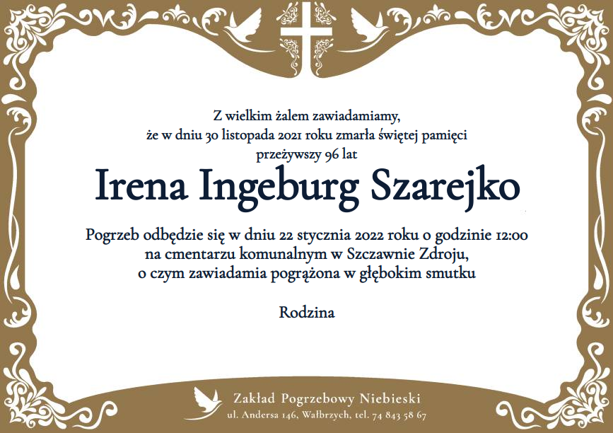 Nekrolog Irena Ingeburg Szarejko
