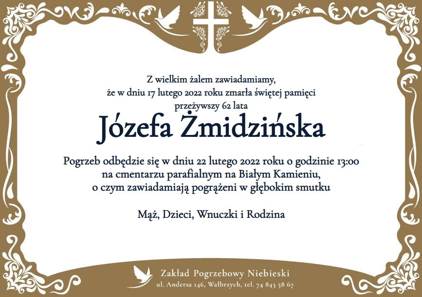 Nekrolog Józefa Żmidzińska